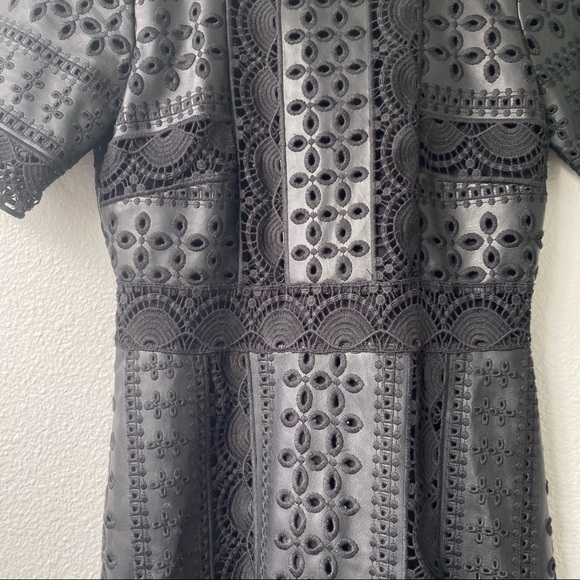 095. Zara Black Crochet Faux Leather Short Sleeve Dress - Picture 11 of 17